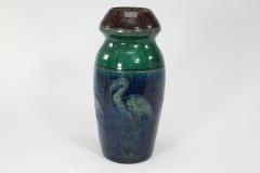 Belgium Art Pottery Tall ceramic Arts Crafts vase decorated with 5 Flamingos  - 4189398