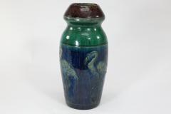 Belgium Art Pottery Tall ceramic Arts Crafts vase decorated with 5 Flamingos  - 4189399