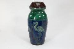 Belgium Art Pottery Tall ceramic Arts Crafts vase decorated with 5 Flamingos  - 4189400