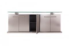 Belgo Chrom Sideboard With Floating Glass In Brushed Stainless Steel 1970s - 858104