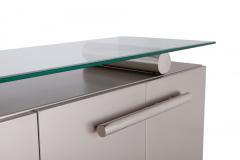 Belgo Chrom Sideboard With Floating Glass In Brushed Stainless Steel 1970s - 858106