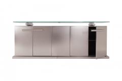 Belgo Chrom Sideboard With Floating Glass In Brushed Stainless Steel 1970s - 858108