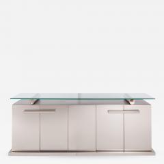 Belgo Chrom Sideboard With Floating Glass In Brushed Stainless Steel 1970s - 860705