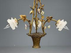Belle Epoque Style Basket Chandelier Bronze Porcelain 1940s - 4484769