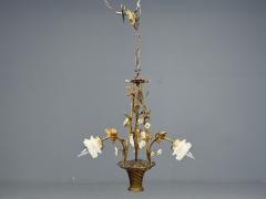 Belle Epoque Style Basket Chandelier Bronze Porcelain 1940s - 4484771