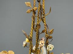 Belle Epoque Style Basket Chandelier Bronze Porcelain 1940s - 4484779