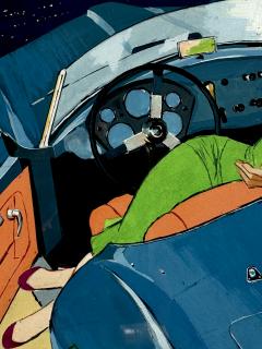 Ben Denison Blue Sports Car Arnolt Bristol Mid Century Good Life Playboy Cartoon - 4331833