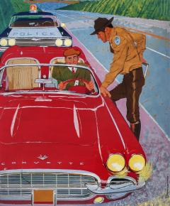 Ben Denison Red Corvette Hot Car Playboy Cartoon Mid Century - 4252230