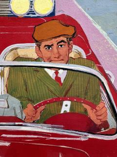 Ben Denison Red Corvette Hot Car Playboy Cartoon Mid Century - 4252235