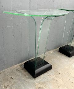 Ben Mildwoff Pair American Art Deco Curved Glass Console Tables by Ben Mildwoff - 3509003