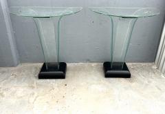 Ben Mildwoff Pair American Art Deco Curved Glass Console Tables by Ben Mildwoff - 3509008