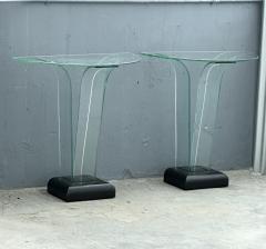 Ben Mildwoff Pair American Art Deco Curved Glass Console Tables by Ben Mildwoff - 3509012