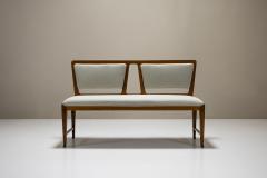 Bench And Side Chair In Cherry Wood And Off White Upholstery Italy 1950s - 3704171