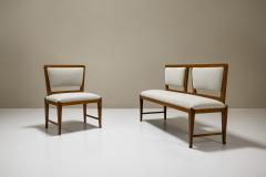 Bench And Side Chair In Cherry Wood And Off White Upholstery Italy 1950s - 3711793