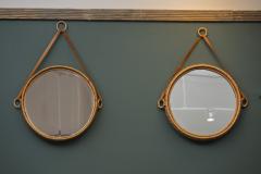 Bengt Ruda Scandinavian Modern Susanne Rattan and Leather Wall Mirrors by Bengt Ruda - 4626647