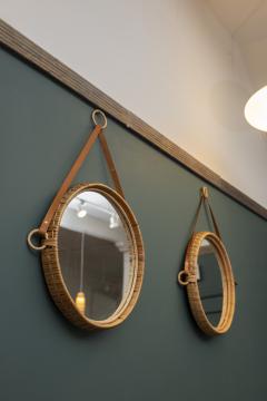 Bengt Ruda Scandinavian Modern Susanne Rattan and Leather Wall Mirrors by Bengt Ruda - 4626666