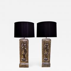 Benjamin Wilson Ben Wilson Pair of Large Plaster Table Lamps with African Motif 1950s - 1182789