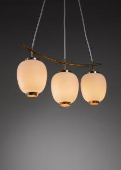 Bent Karlby Brass and opaline glass Bent Karlby pendant with three shades Denmark 1950s - 843221