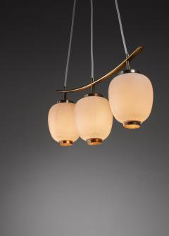 Bent Karlby Brass and opaline glass Bent Karlby pendant with three shades Denmark 1950s - 843225