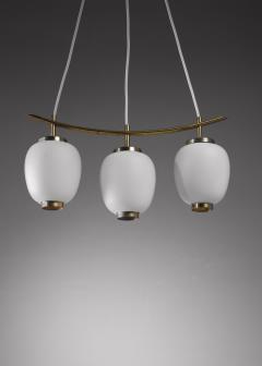 Bent Karlby Brass and opaline glass Bent Karlby pendant with three shades Denmark 1950s - 843228