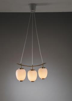 Bent Karlby Brass and opaline glass Bent Karlby pendant with three shades Denmark 1950s - 843229