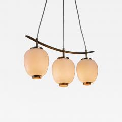 Bent Karlby Brass and opaline glass Bent Karlby pendant with three shades Denmark 1950s - 846345