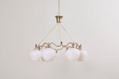 Bent Karlby One of Two Six Shade Chandelier by Bent Karlby for Lyfa Denmark 1950s - 891583