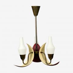 Bent Karlby Pendant Light Brass Red Lacquered Metal Glass Denmark 1950s - 4754986