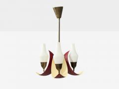 Bent Karlby Pendant Light Brass Red Lacquered Metal Glass Denmark 1950s - 4754992