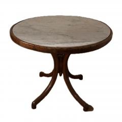 Bentwood low end table with a round inset white marble top - 4735053