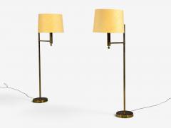 Bergboms Swedish Modern Floor Lamps Brass Fabric Sweden 1960s - 4812444