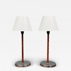 Bergboms Table Lamps Leather Nickel Plated Sweden 1960s - 4493622