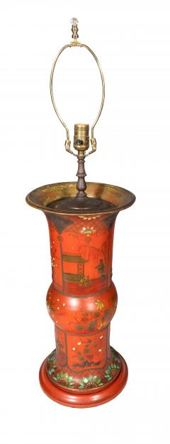 Berlinware Scarlet Cold Painted Vase In The Chinese Style Mounted As A Lamp - 4789113