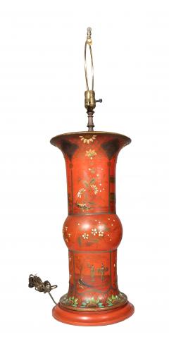 Berlinware Scarlet Cold Painted Vase In The Chinese Style Mounted As A Lamp - 4789115