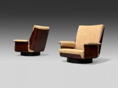 Bernard Brunier French Mid Century Modern Rosewood Suede Low Lounge Chairs - 4016431