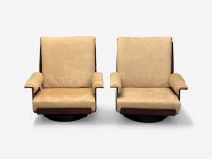 Bernard Brunier French Mid Century Modern Rosewood Suede Low Lounge Chairs - 4016433