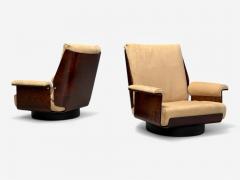 Bernard Brunier French Mid Century Modern Rosewood Suede Low Lounge Chairs - 4016434