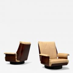 Bernard Brunier French Mid Century Modern Rosewood Suede Low Lounge Chairs - 4016930