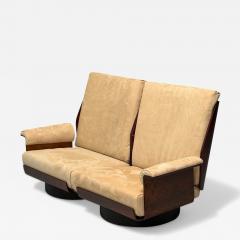 Bernard Brunier French Mid Century Modern Rosewood Suede Settee 1960s - 4017906