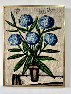 Bernard Buffet After Bernard Buffet 1971 Blue Hydrangeas Wool Tapestry Framed Wall Art - 4641445
