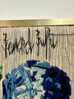 Bernard Buffet After Bernard Buffet 1971 Blue Hydrangeas Wool Tapestry Framed Wall Art - 4641615