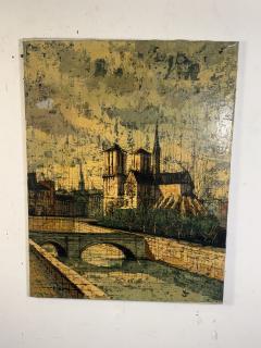 Bernard Buffet MID CENTURY FRENCH NOTRE DAME ON THE SEINE PAINTING STYLE OF BERNARD BUFFET - 4304846