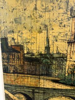 Bernard Buffet MID CENTURY FRENCH NOTRE DAME ON THE SEINE PAINTING STYLE OF BERNARD BUFFET - 4304847