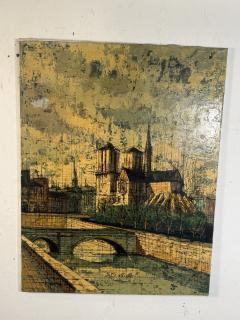Bernard Buffet MID CENTURY FRENCH NOTRE DAME ON THE SEINE PAINTING STYLE OF BERNARD BUFFET - 4304850