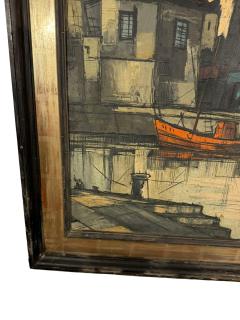 Bernard Buffet MID CENTURY PARISIAN WATERFRONT SCENE PAINTING IN THE STYLE OF BERNARD BUFFET - 4649015