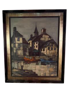 Bernard Buffet MID CENTURY PARISIAN WATERFRONT SCENE PAINTING IN THE STYLE OF BERNARD BUFFET - 4649016