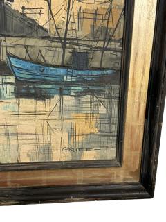 Bernard Buffet MID CENTURY PARISIAN WATERFRONT SCENE PAINTING IN THE STYLE OF BERNARD BUFFET - 4649018