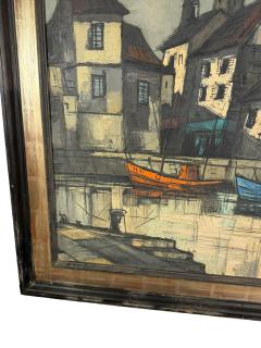 Bernard Buffet MID CENTURY PARISIAN WATERFRONT SCENE PAINTING IN THE STYLE OF BERNARD BUFFET - 4649019