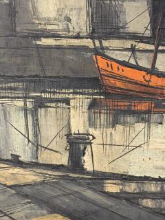 Bernard Buffet MID CENTURY PARISIAN WATERFRONT SCENE PAINTING IN THE STYLE OF BERNARD BUFFET - 4649020