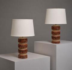Bernard Rooke Brutalist Table Lamps Beige Textured Ceramic England 1970s - 4691321